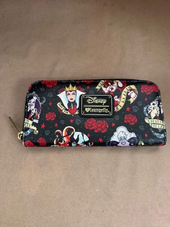Loungefly Disney Villain Roses Tattoo Print Faux-Leather Zip-Around Wallet - Picture 1 of 5